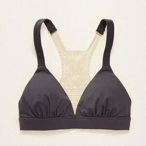 Aerie Gray Racerback Wireless Plunge Crochet Bikini Top Swimsuit Swim Beach